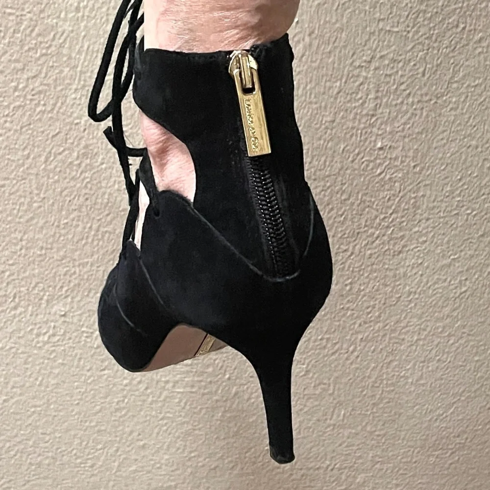 Louise et Cie Lace-Up Zip Back Stiletto Suede Sandals Black